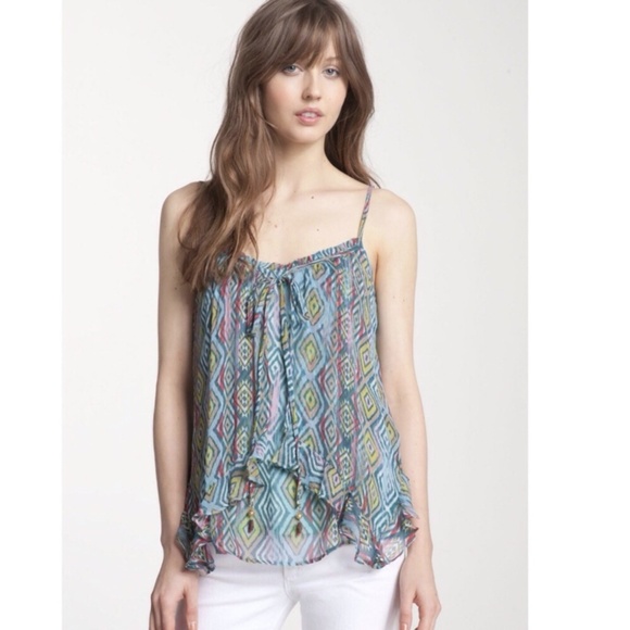 Ella Moss Aztec Print Silk Flyaway Camisole Top - Picture 3 of 8